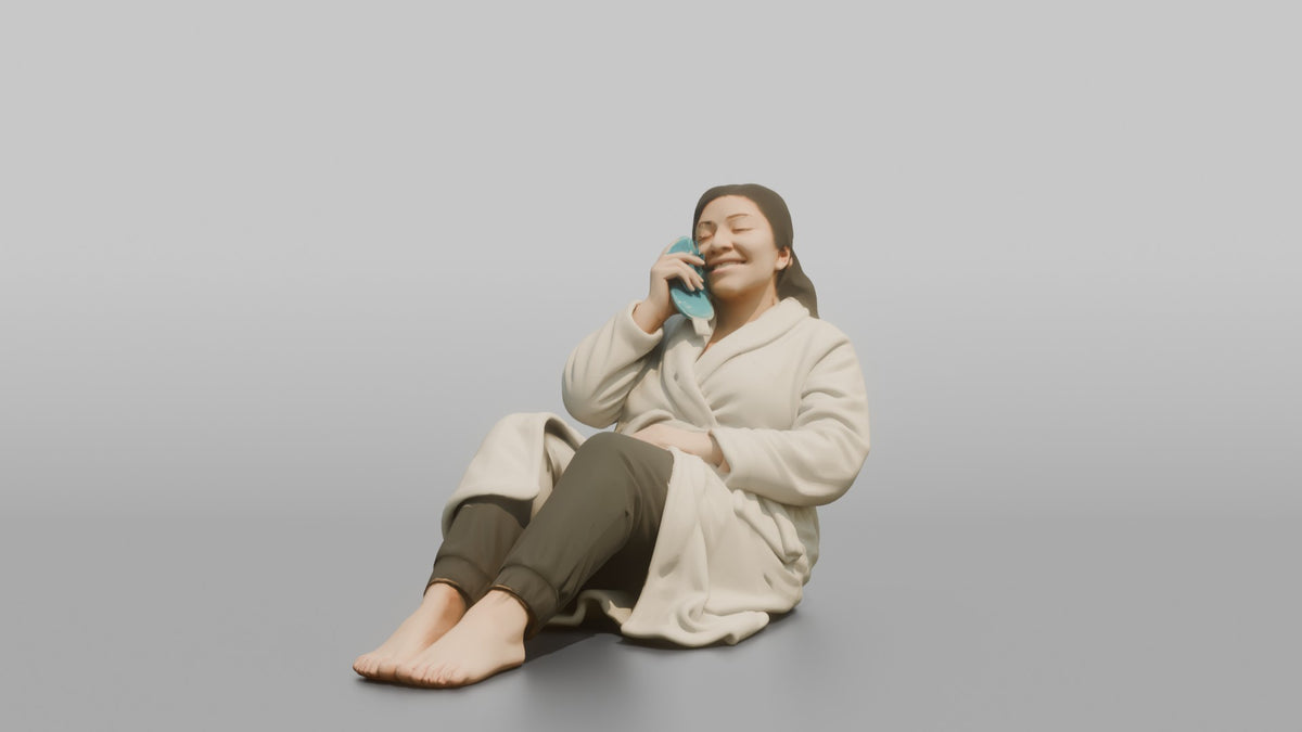 Spa Client Man Reclining Pose, Holding A Cold Eye Mask Near The Face - 3D character model, view 5