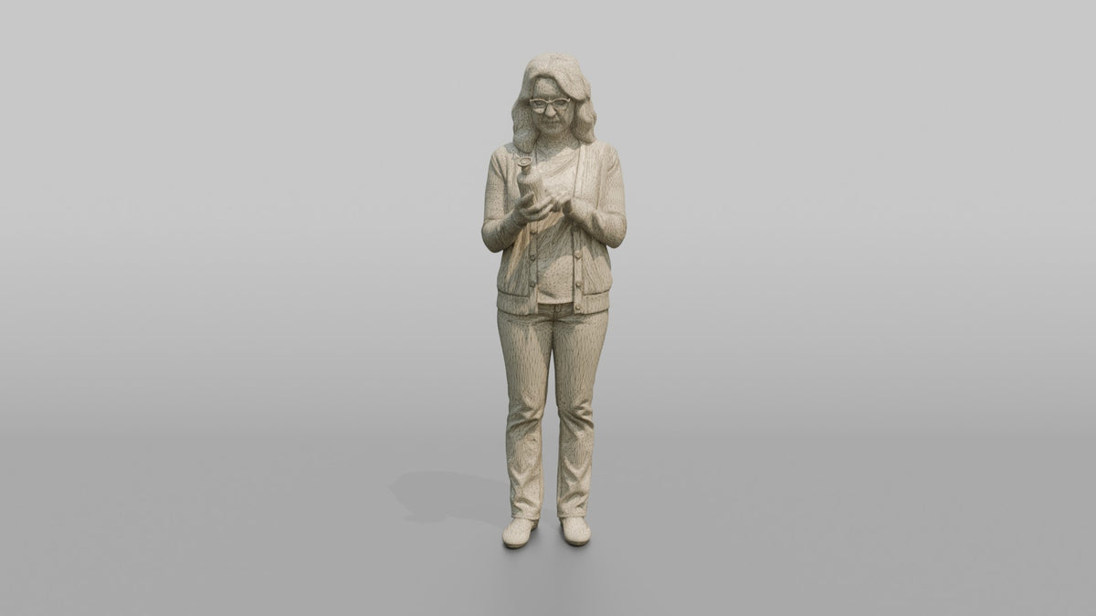 Woman Customer Reading The Label On A Bottle Of Lotion - wireframe topology preview