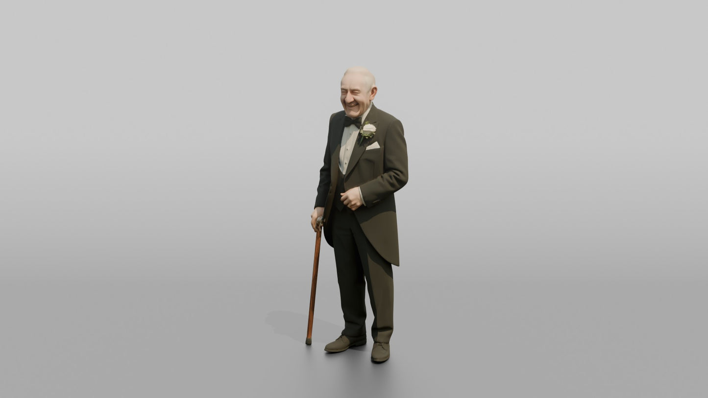 Elderly Groom in a Black Tailcoat with a Walking Cane