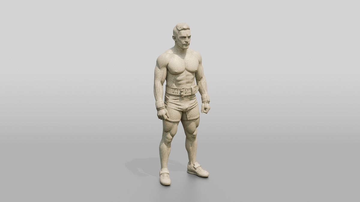Man in Classic Powerlifter Stance - wireframe topology preview