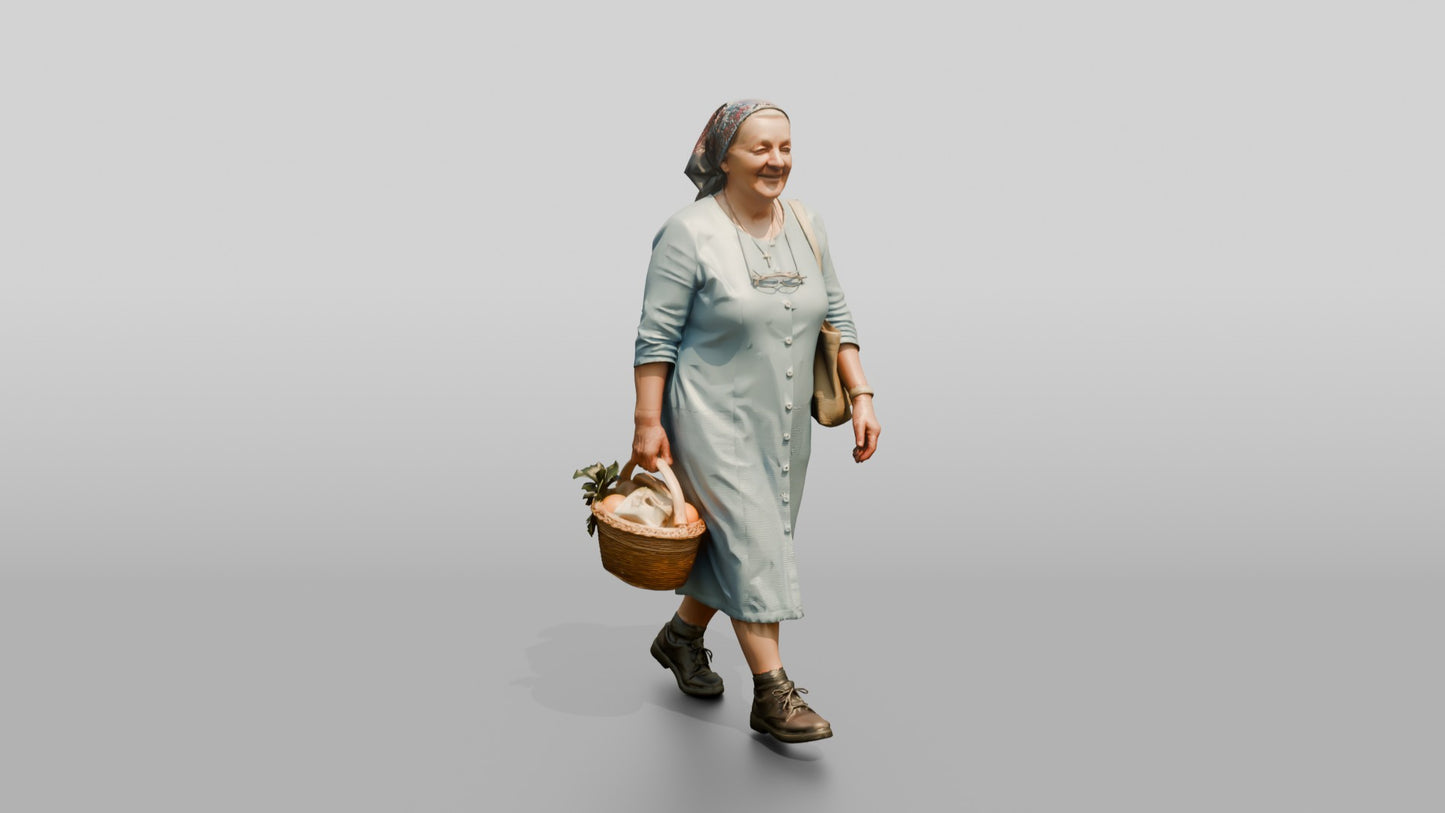 Elderly Stocky Croatian Woman Carrying a Shopping Basket