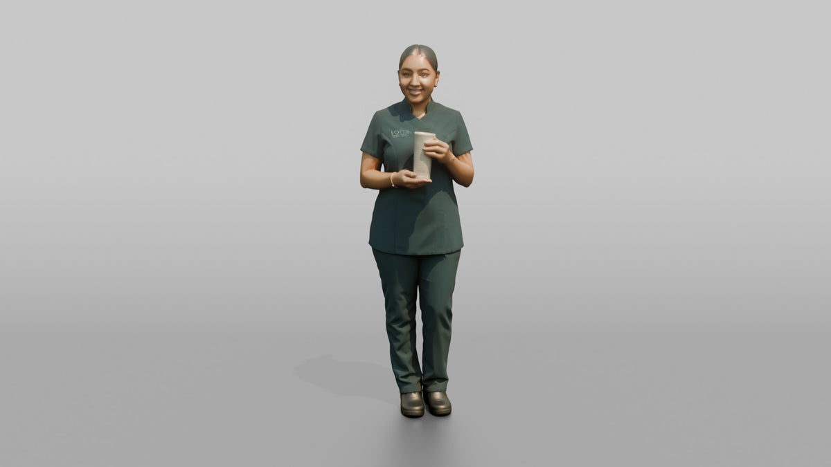 Nail Technician Woman Holding A Hand Cream Tube - 3D character model, view 5
