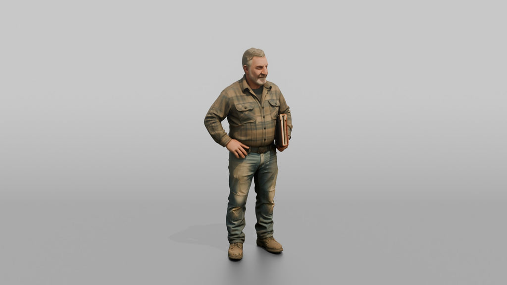 Farmer Standing Hands On Hips Holding Leather
