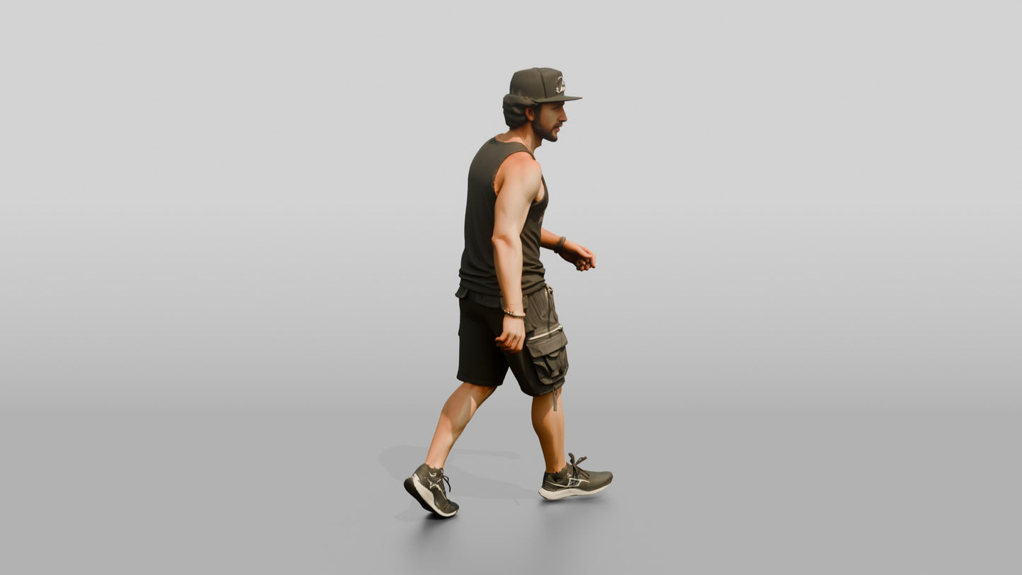 Latino Man Walking the Boardwalk in Graphic Tank Top