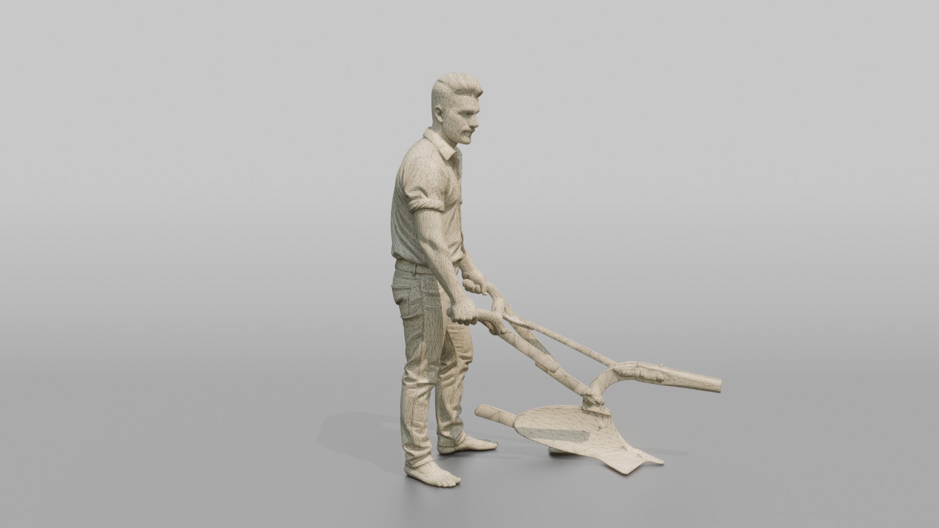 Farmer Holding Traditional Iron Hand Plow