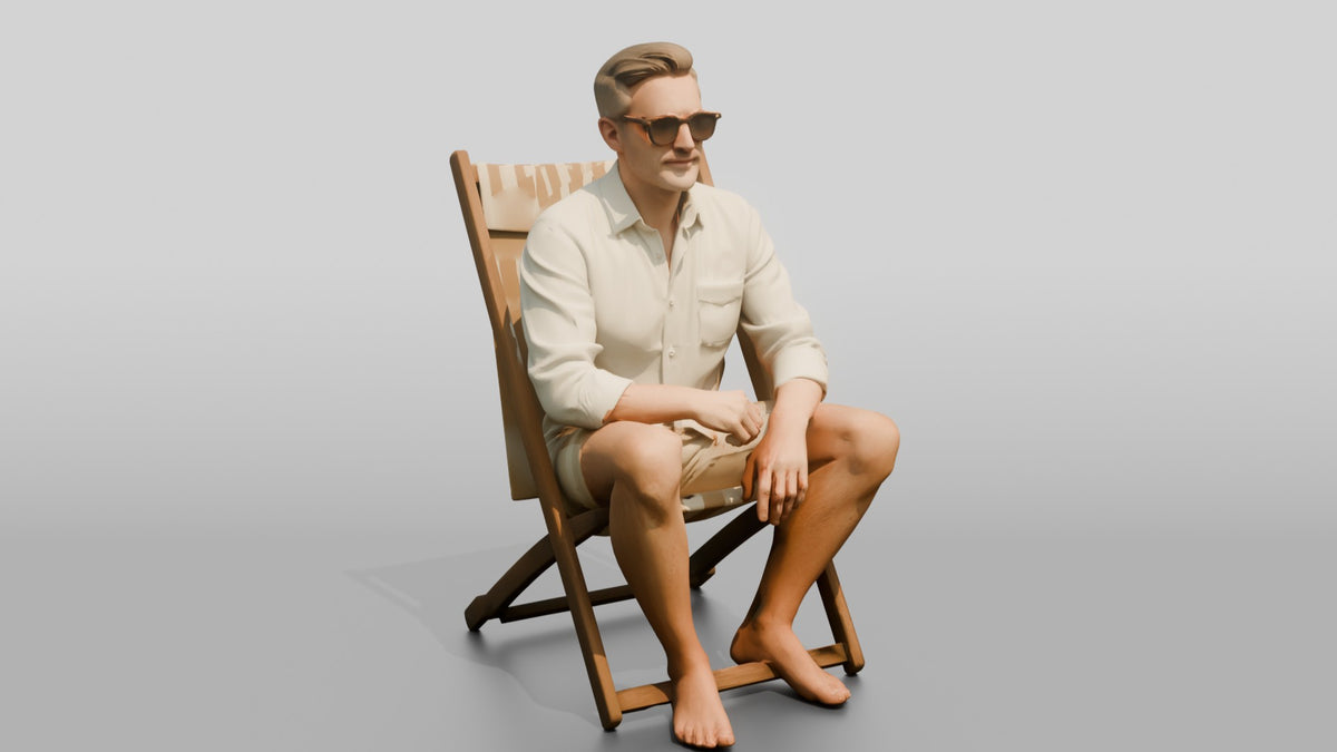 Older Man Seated in Sunglasses - 3D character model, view 1