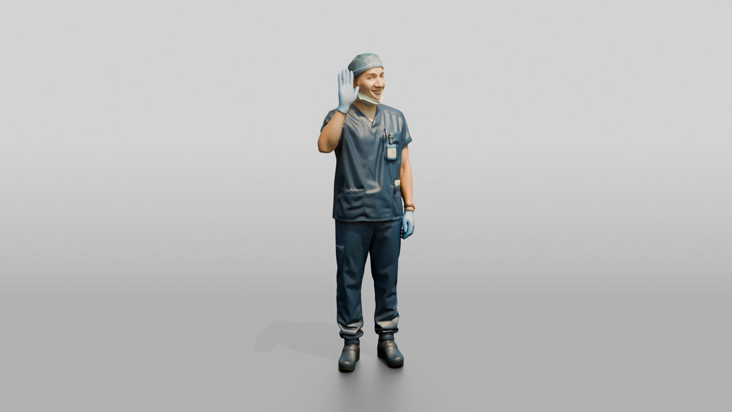 Young East Asian Man Doctor Waving