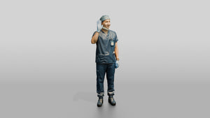 Young East Asian Man Doctor Waving - 3D character model, view 1