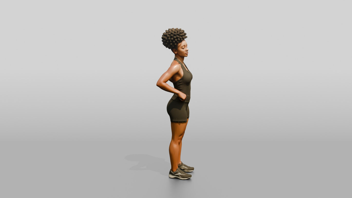 Black Woman in Olive Tank and Shorts Hands on Hips