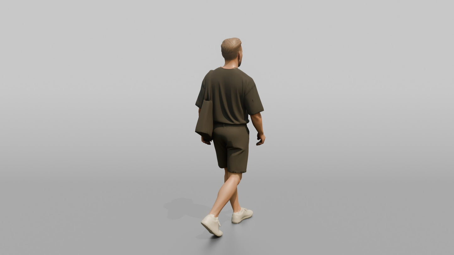 Scandinavian Man Walking in an Oversized Black T-Shirt