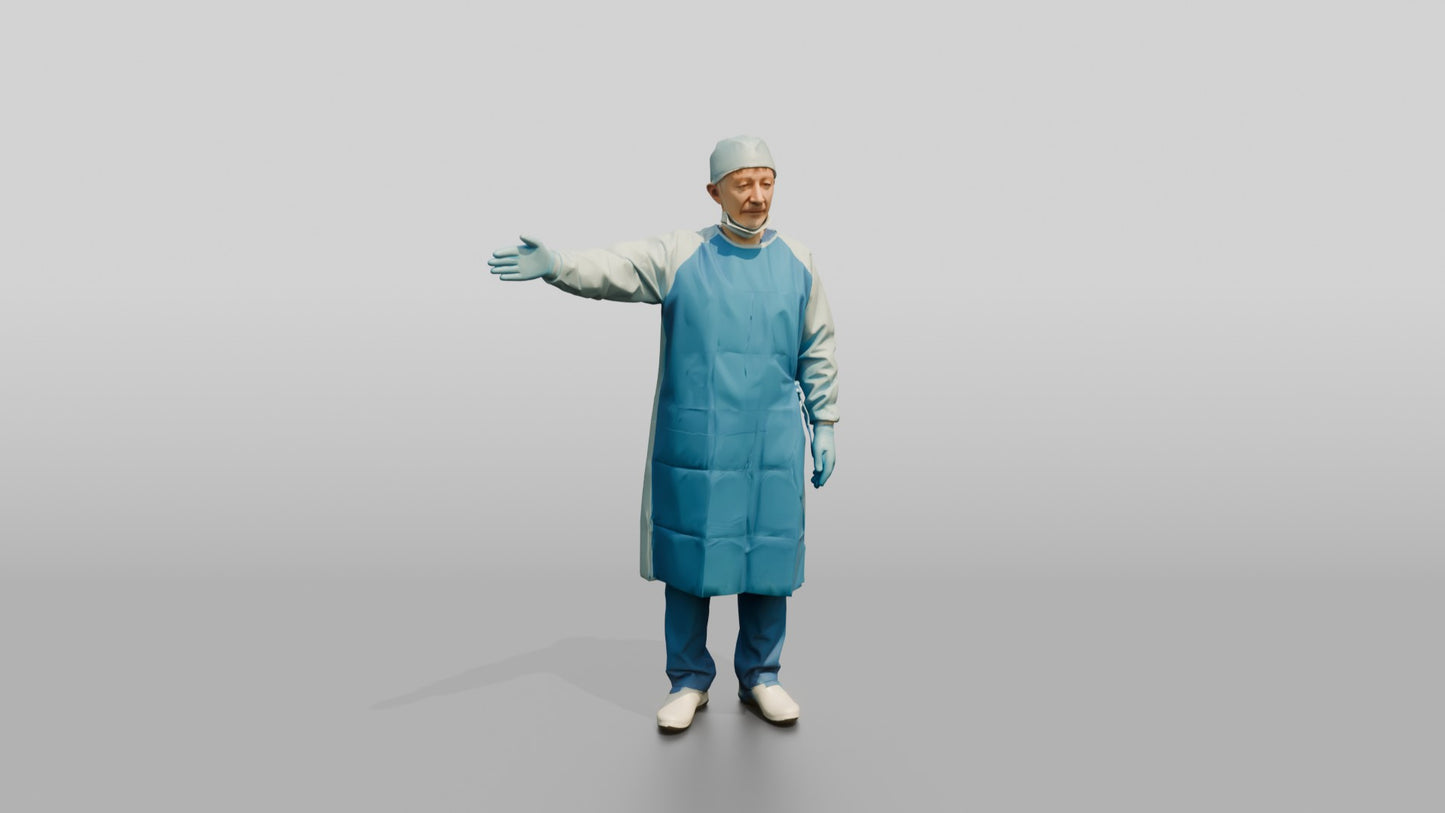 Older East Asian Man Doctor with Arm Extended