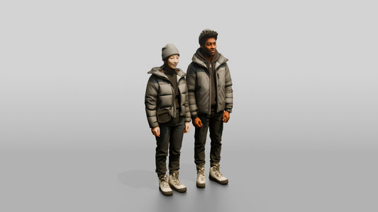 Multicultural Couple in Winter Streetwear - 3D character model, view 1