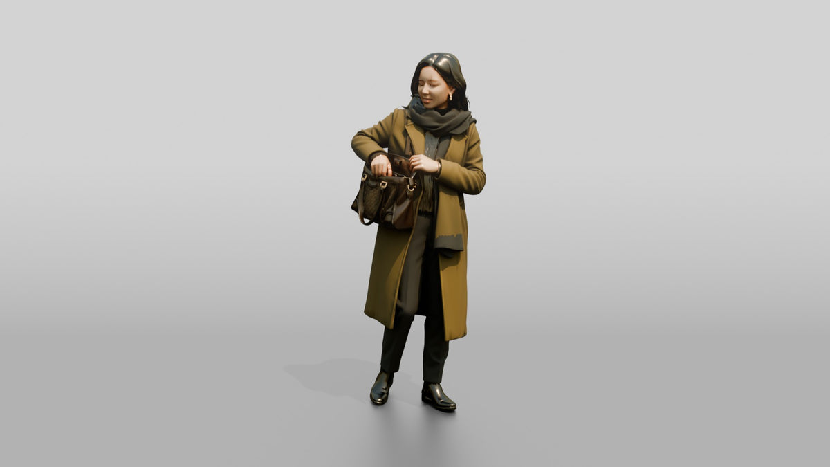 Woman Reaching Into Her Handbag - 3D character model, view 4