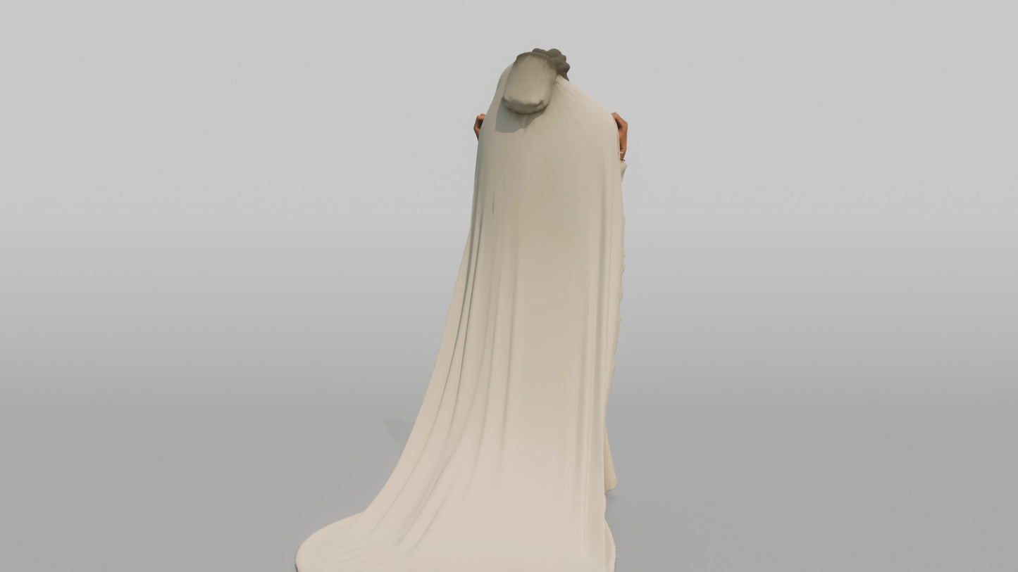 Black Bride Adjusting Her Floor-Length Veil