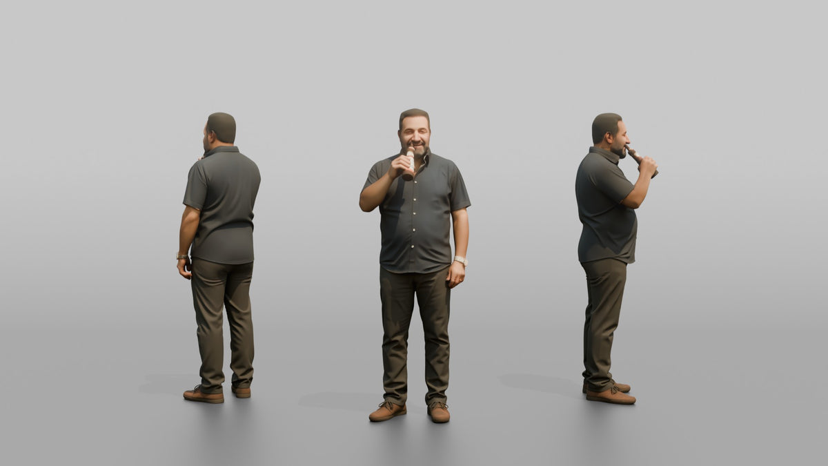 Patron Man Standing With A Beer Bottle In One Hand - 3D character model, view 1