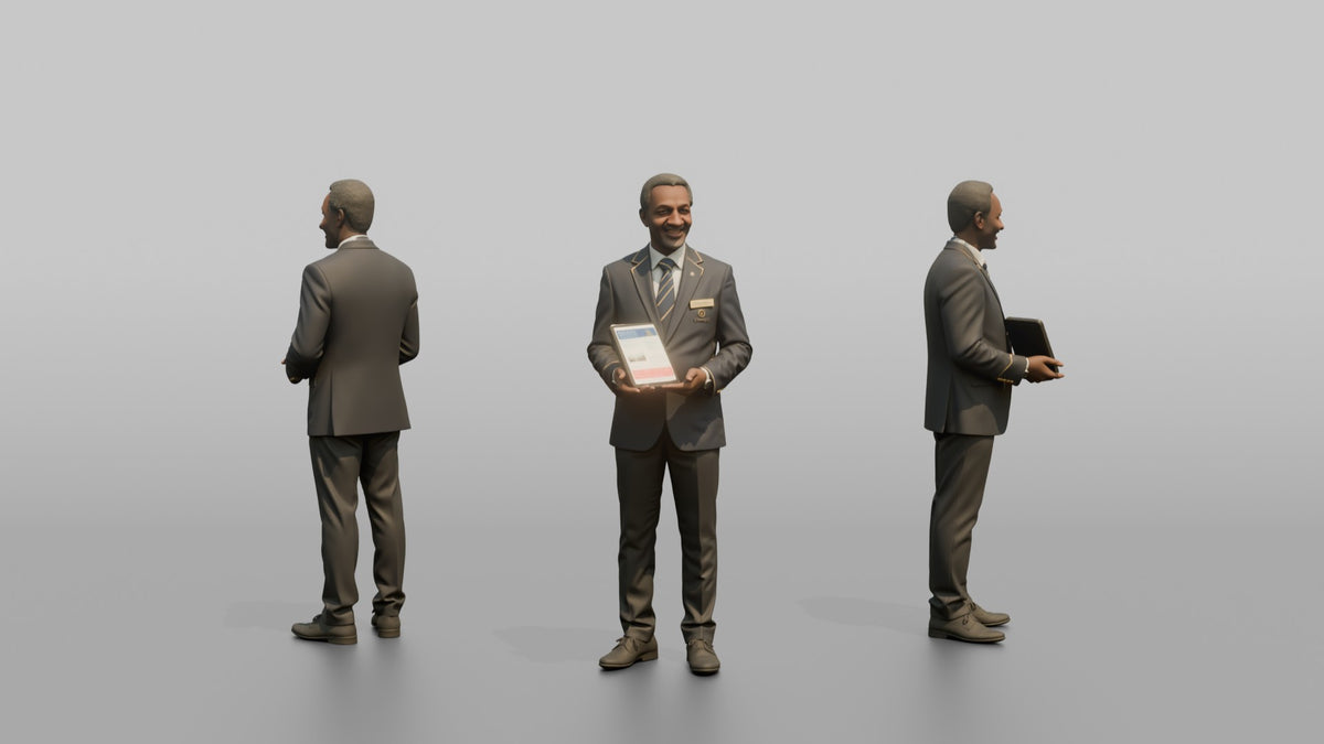 Concierge Woman Holding A Tablet With A City Guide Open - 3D character model, view 1
