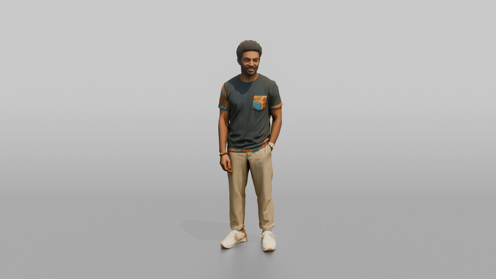 African Man in Ankara Print T-Shirt and Khakis
