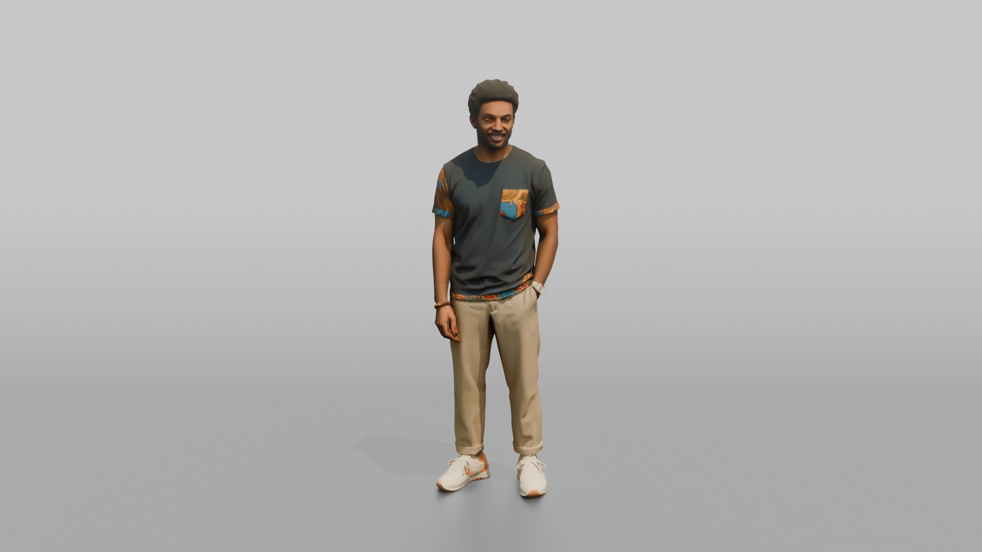 African Man in Ankara Print T-Shirt and Khakis