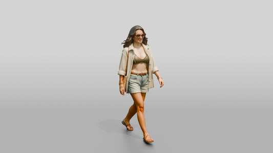 Latina Woman Walking the Boardwalk in Bikini Top - 3D character model, view 1