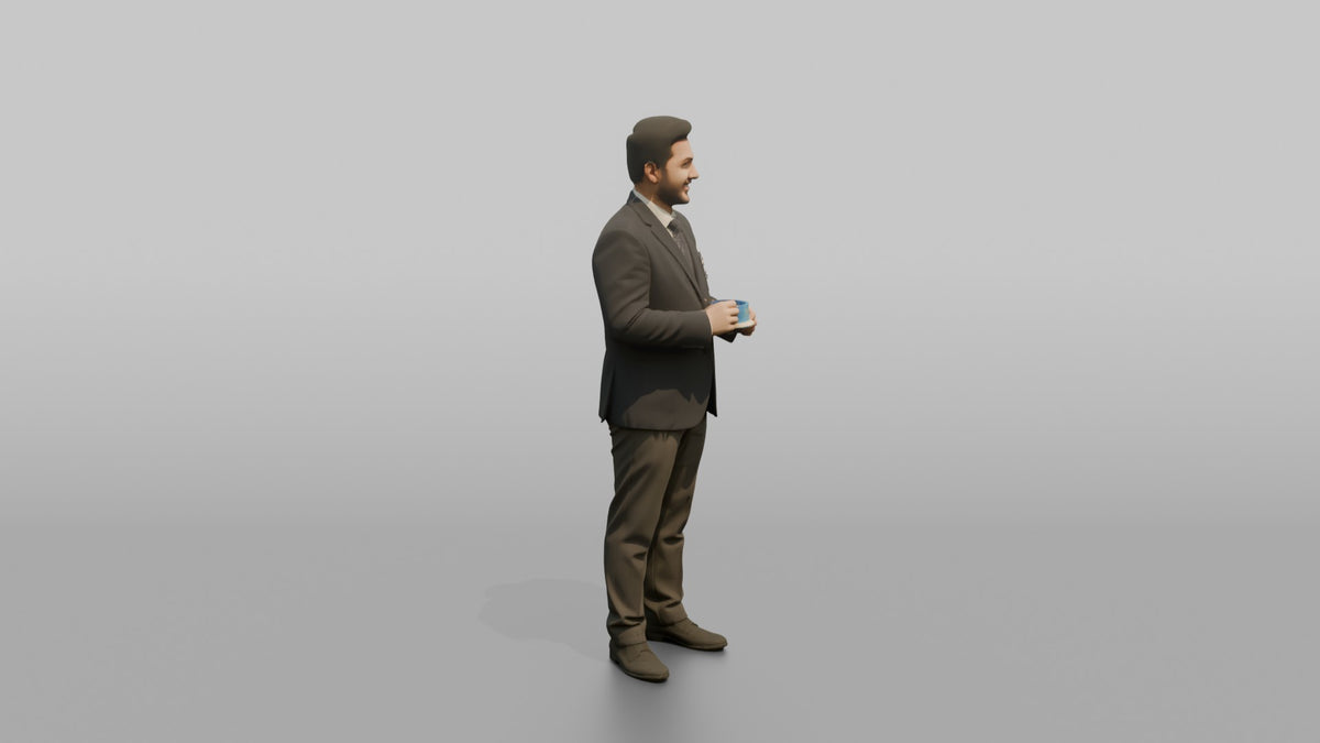 Receptionist Man Presenting A Room Key Card With Both Hands - 3D character model, view 2