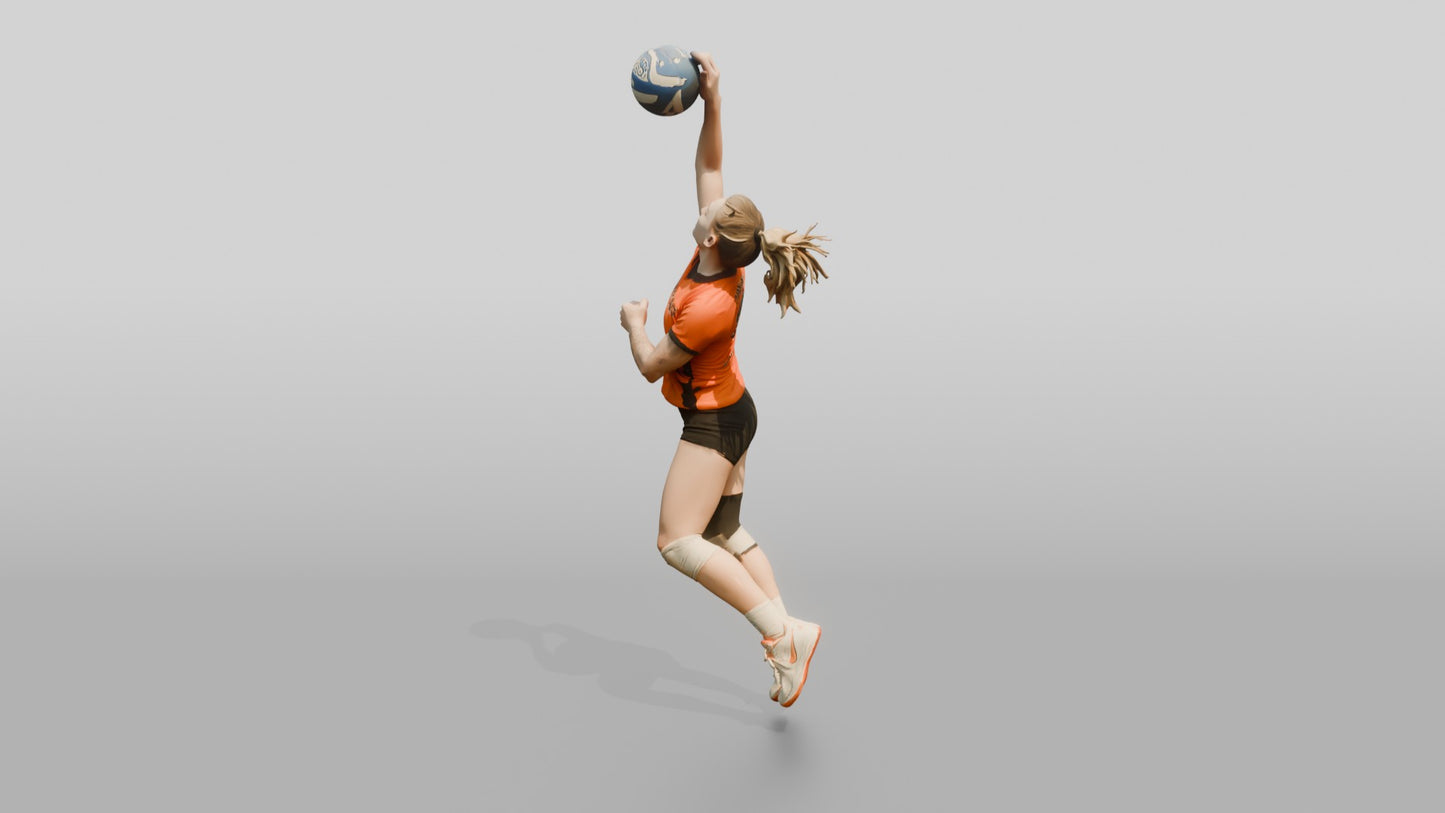 Caucasian Female Volleyball Player in Orange Jersey