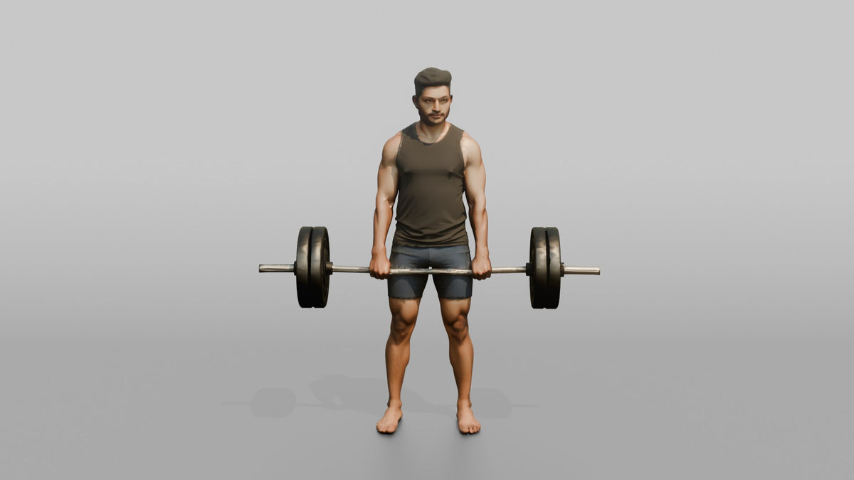 Weightlifter Man Holding A Loaded Barbell At The Hips - 3D character model, view 5