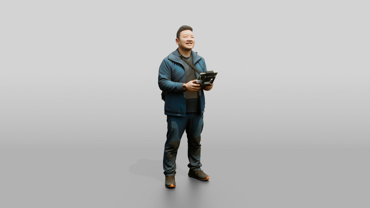 Chinese Man Flying a Drone - 3D character model, view 1