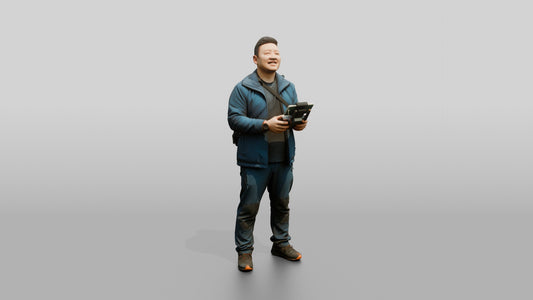 Chinese Man Flying a Drone - 3D character model, view 1