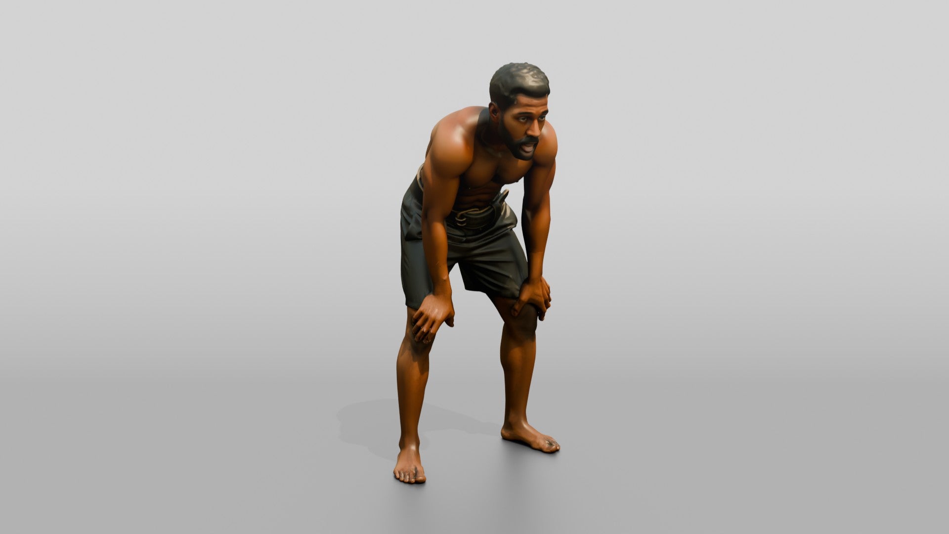 Man Resting Hands on Knees