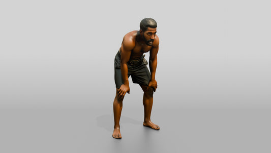 Man Resting Hands on Knees - 3D character model, view 1