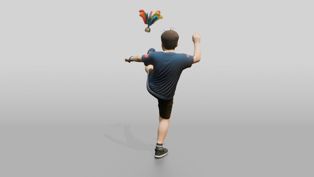Chinese Boy Playing Jianzi Shuttlecock