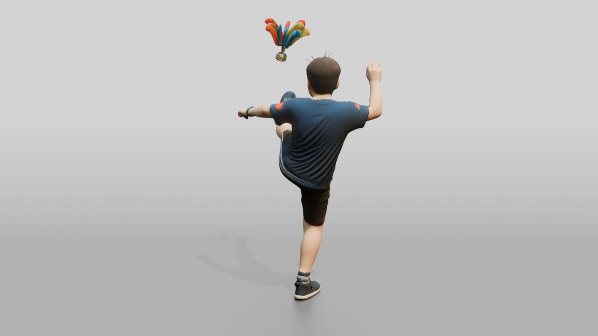 Chinese Boy Playing Jianzi Shuttlecock - 3D character model, view 3