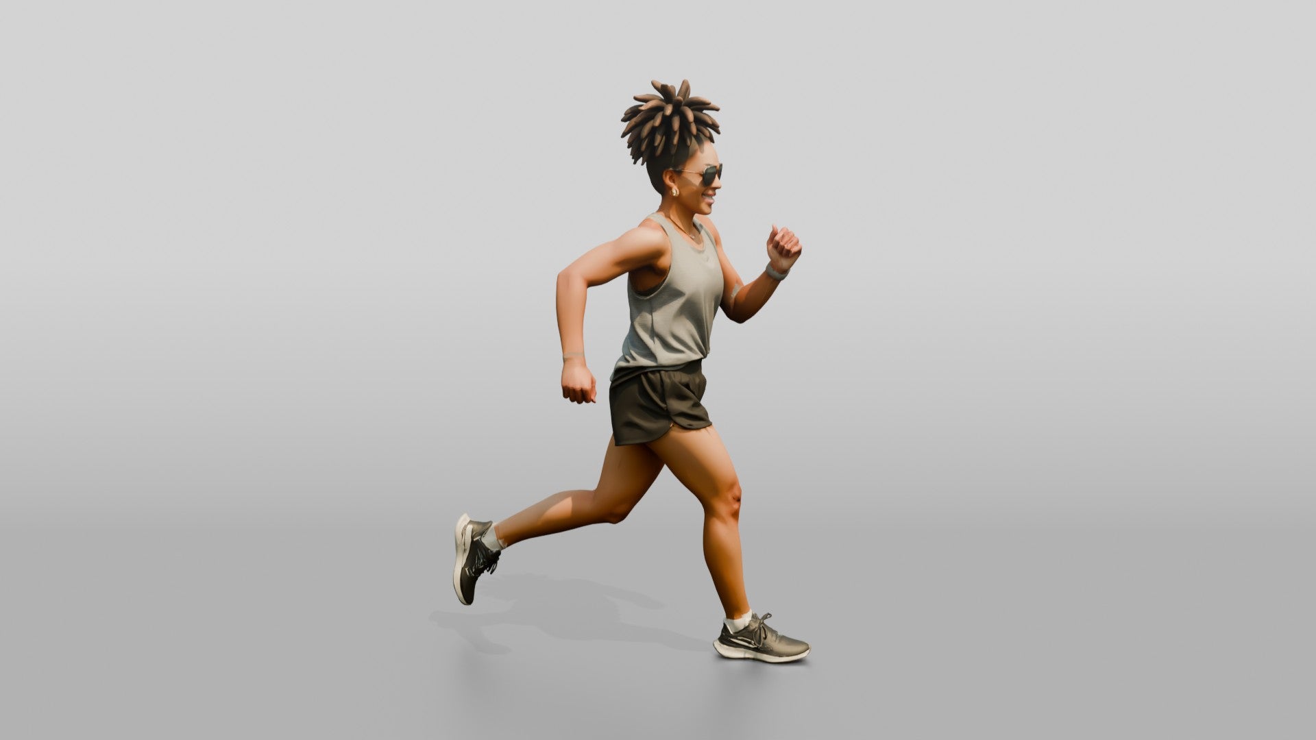 African-American Woman Striding Powerfully on the Beach