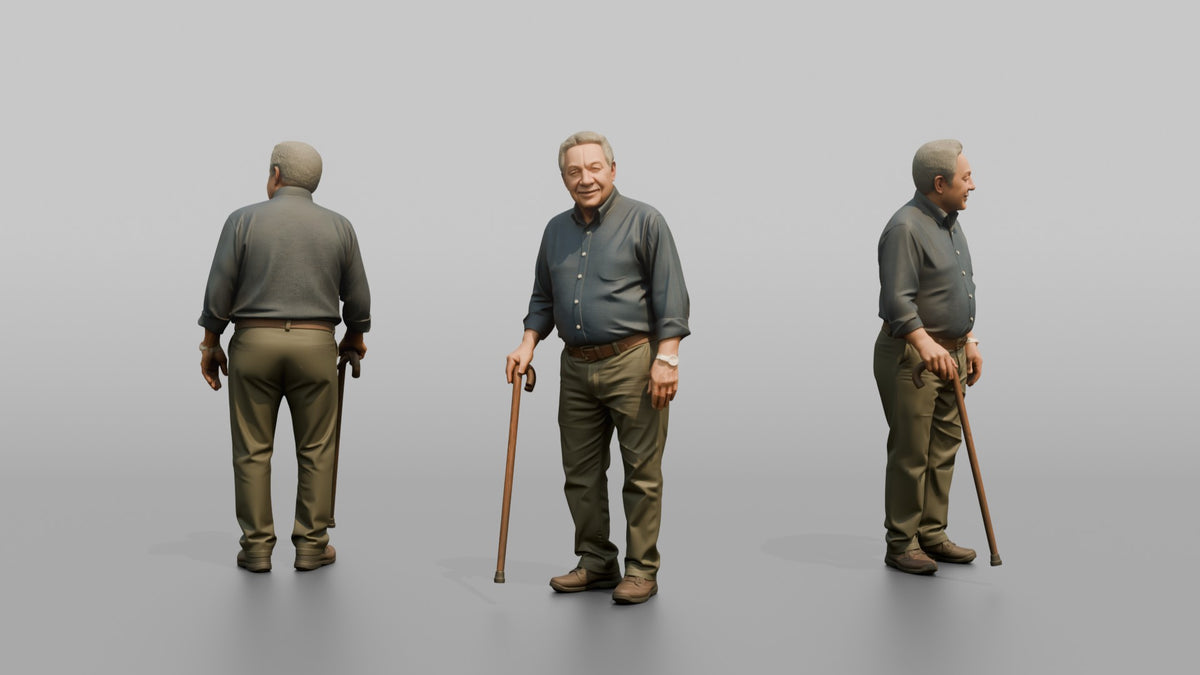 Man Customer Leaning On A Cane - 3D character model, view 1