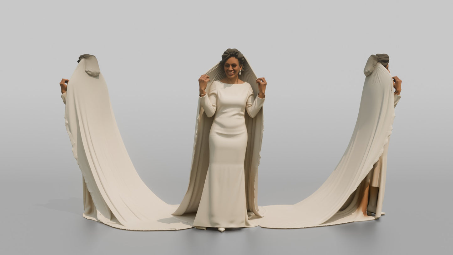 Black Bride Adjusting Her Floor-Length Veil