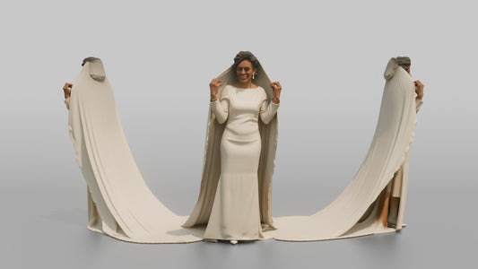 Black Bride Adjusting Her Floor-Length Veil