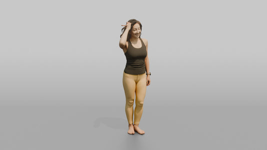 Physique Model Woman Standing With One Hand Through The Hair, Confident Pose - 3D character model