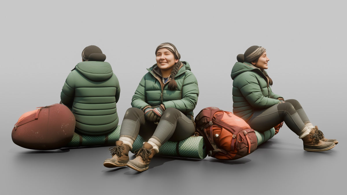 Hiker Sitting on a Rolled Foam Sleep Pad - 3D character model