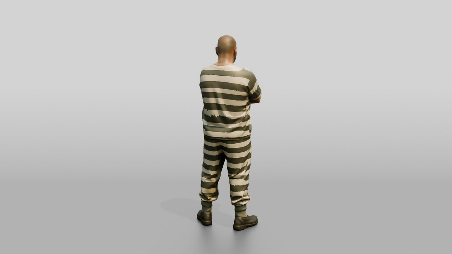 Heavy-set White Male Prisoner in a Grey-white Striped Uniform