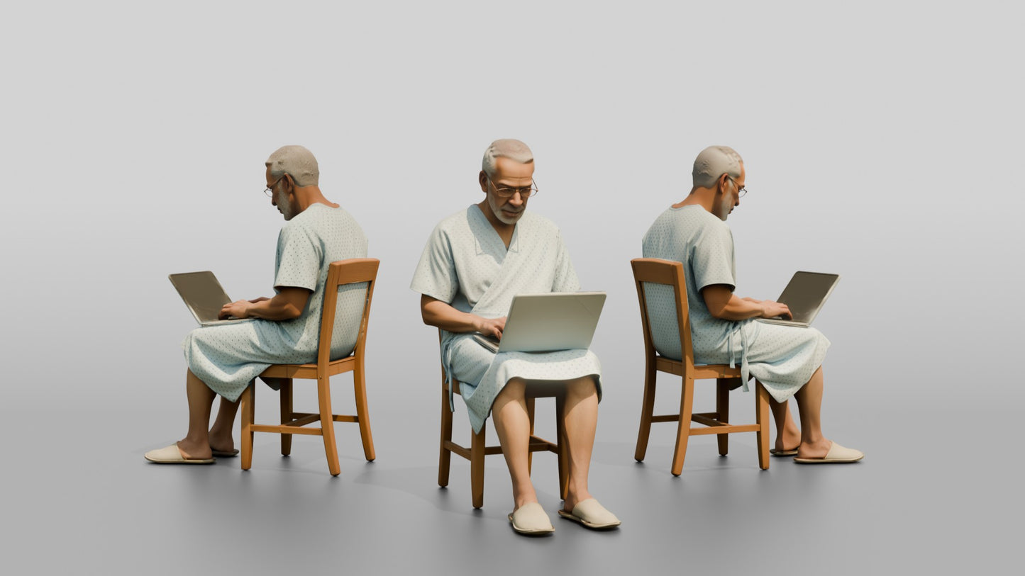 Elderly Man Patient Using a Laptop