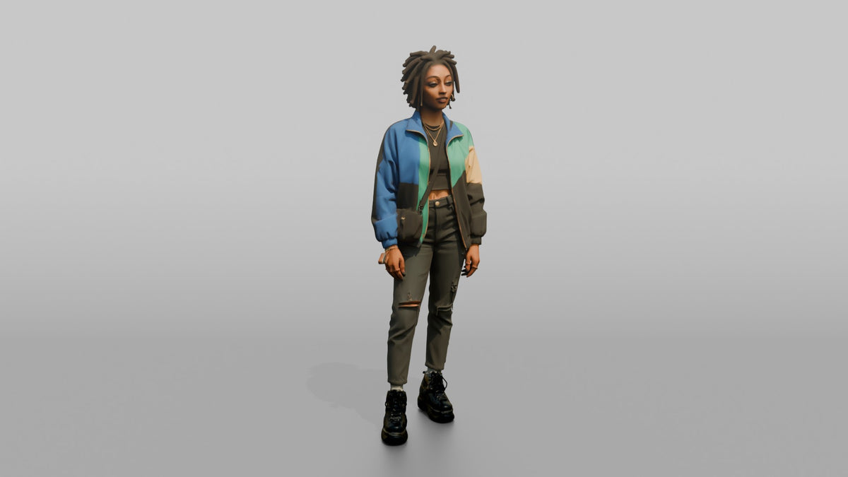 Patron Woman Wearing Platform Boots And A Bold Color-block Jacket - 3D character model
