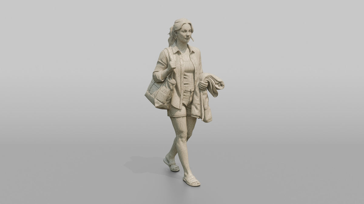 Mother Carrying A Beach Bag And A Folded Towel - wireframe topology preview