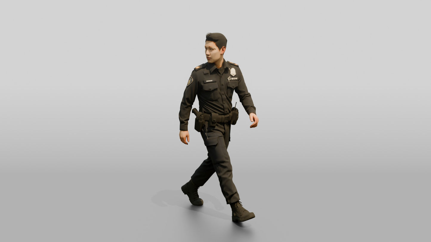 Police Officer Turning His Head Mid-Walk
