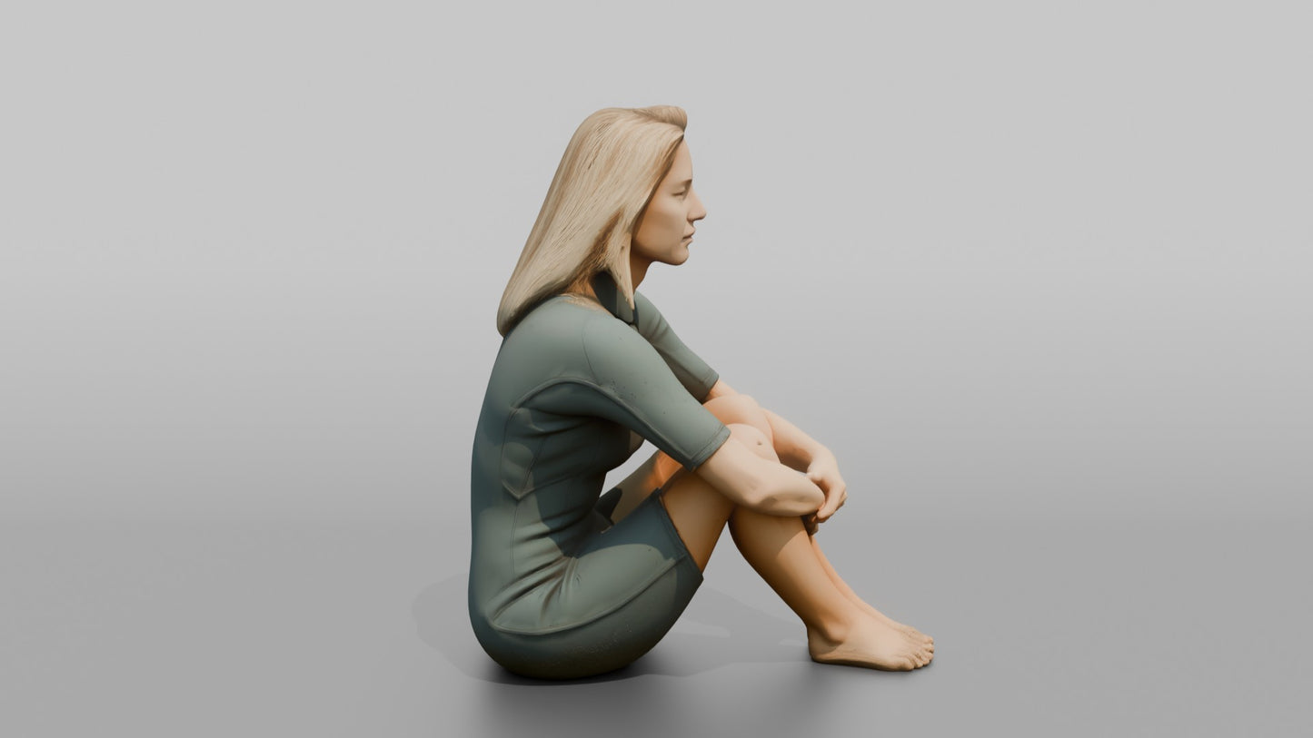 Surfer Sitting and Hugging Her Knees