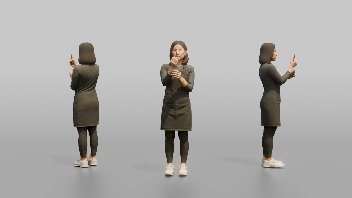 Nail Technician Woman Holding A Nail Polish Brush Up To Inspect It - 3D character model, view 1