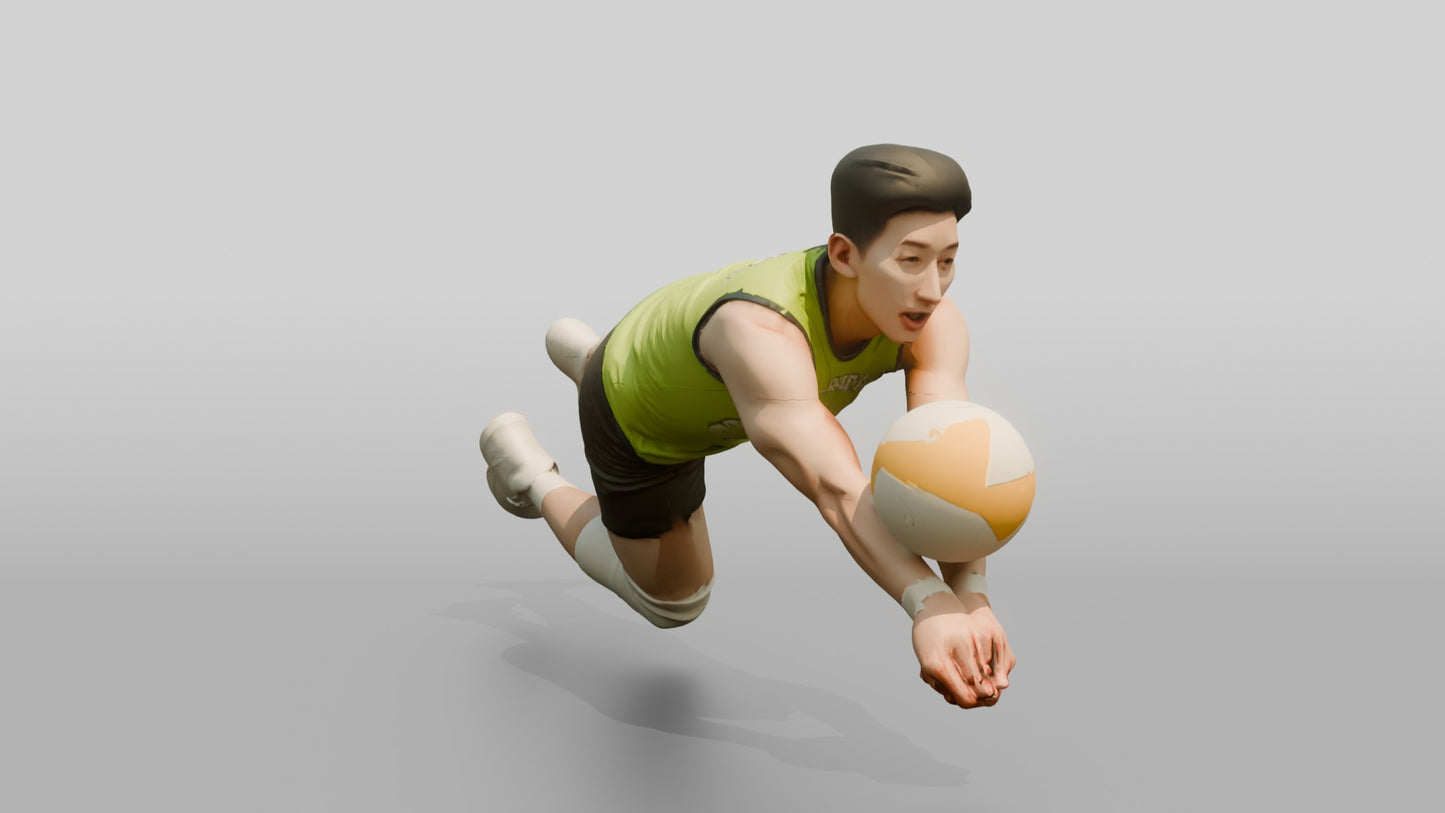 East Asian Male Volleyball Player in Lime Green Jersey