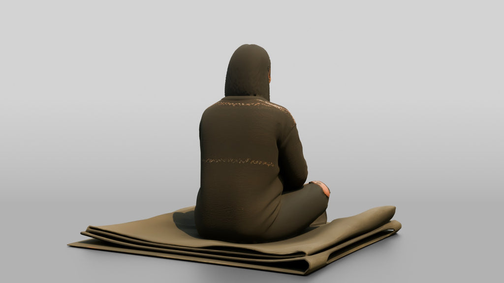Homeless Woman Sitting on a Folded Tarp