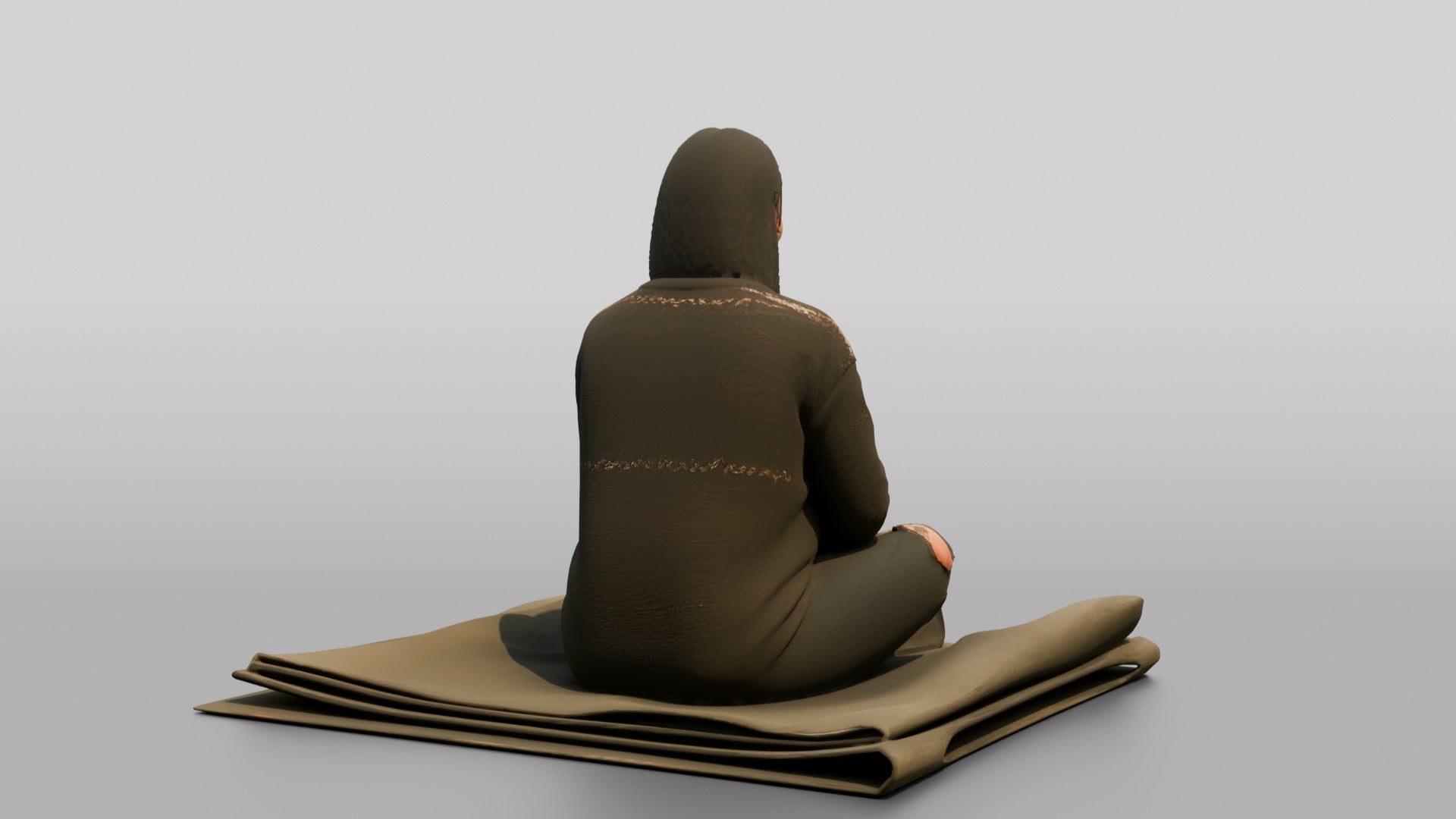 Homeless Woman Sitting on a Folded Tarp