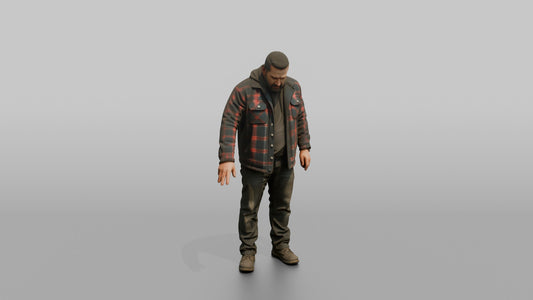 Protester Man Reaching Downward - 3D character model, view 1