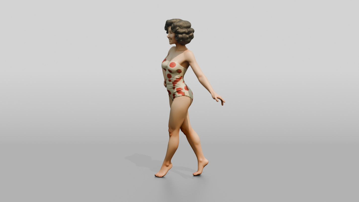 Woman in Polka-Dot Swimsuit in a Playful Pose